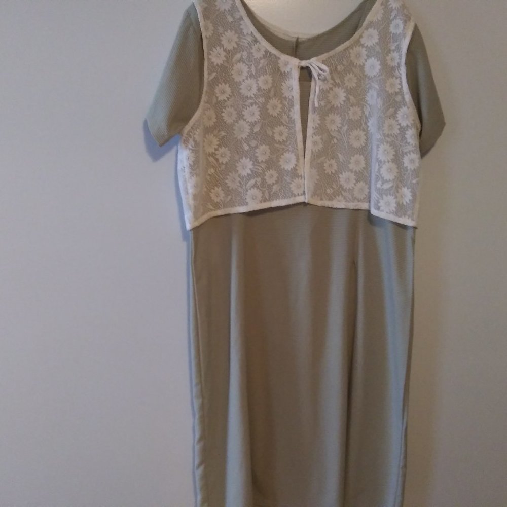 Proudly Plus  light green check dress attached lace vest
